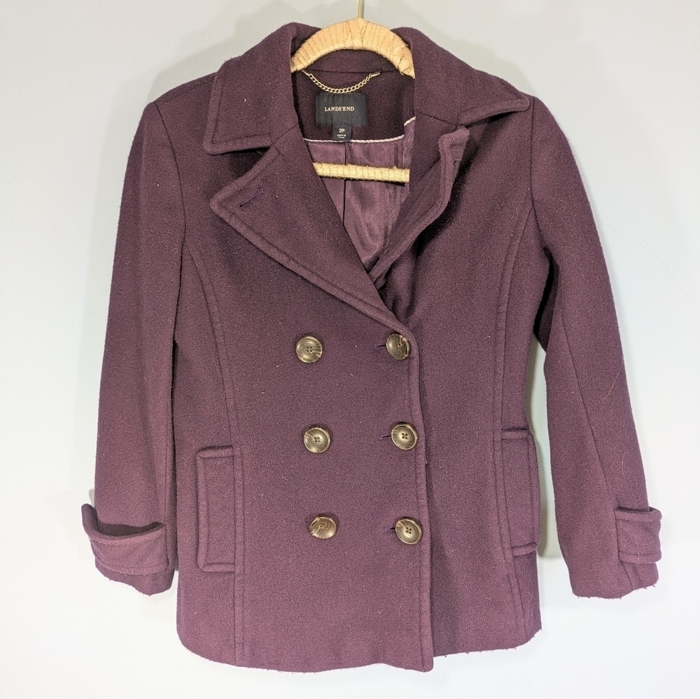 Lands' End Purple Wool Hip Length Peacoat
